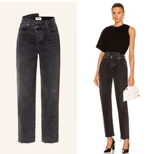NEW AGOLDE Double Criss Cross Jeans Shambles Black Straight Leg 24 Revolve